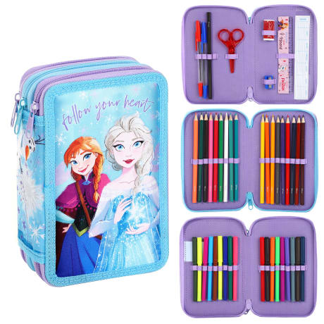 Kids Disney Frozen Multi Zip Filled Pencil Case