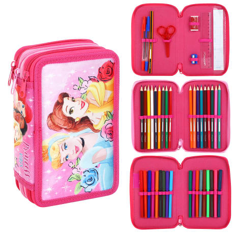 Kids Disney Princess Multi Zip Filled Pencil Case